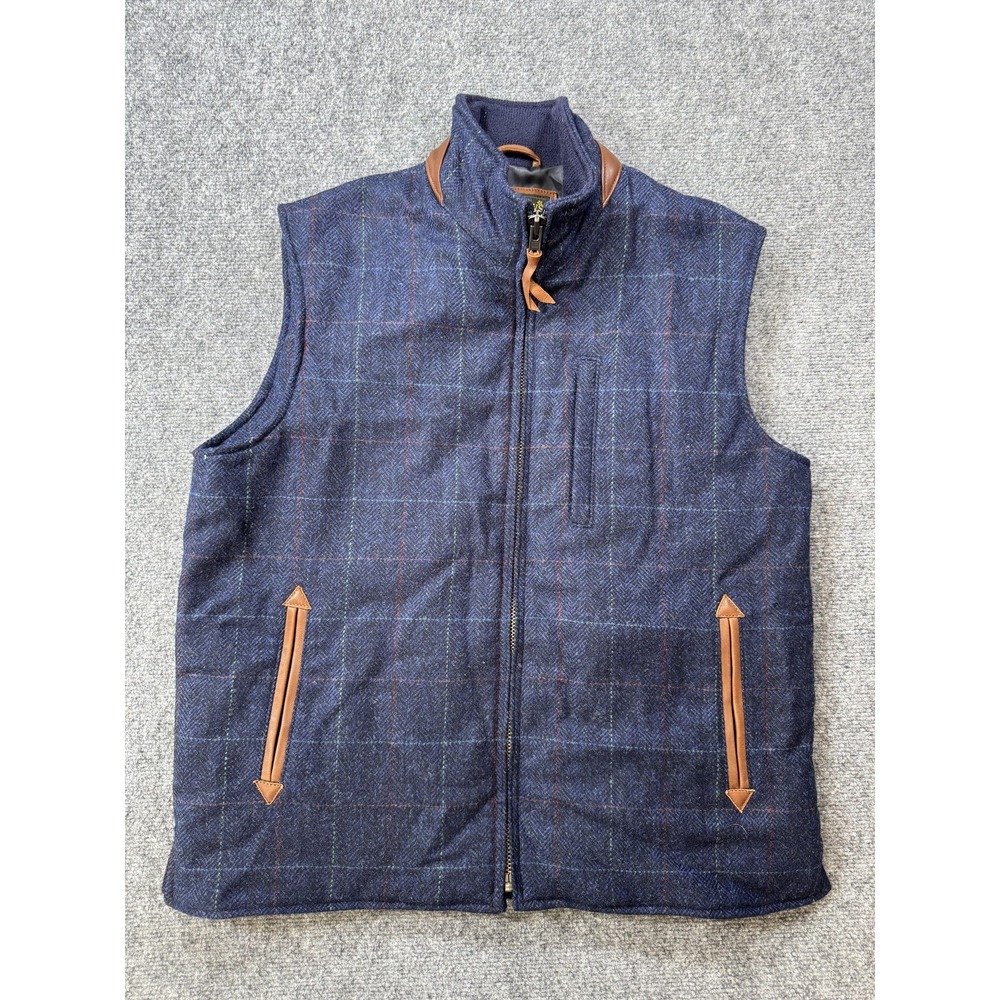 ML Leddys Vest Mens Medium Blue Shetland Wool Plaid Quilted Western Thinsulate